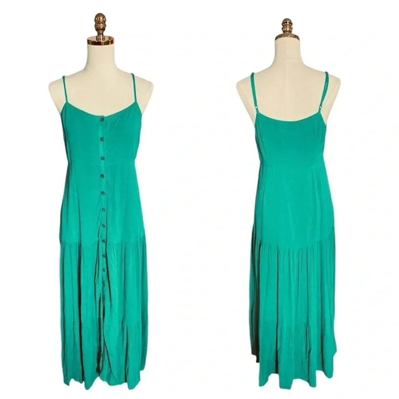 SANCTUARY Women’s Traveler Pleated Tiered Green Flowy Boho Maxi Dress Size S - Picture 4 of 9